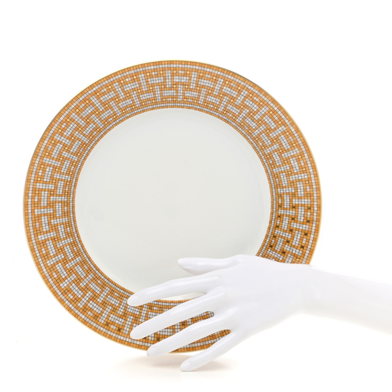 Hermes Porcelain Mosaique Au 24 Gold Dinner Plate Set of 2 1 of 7