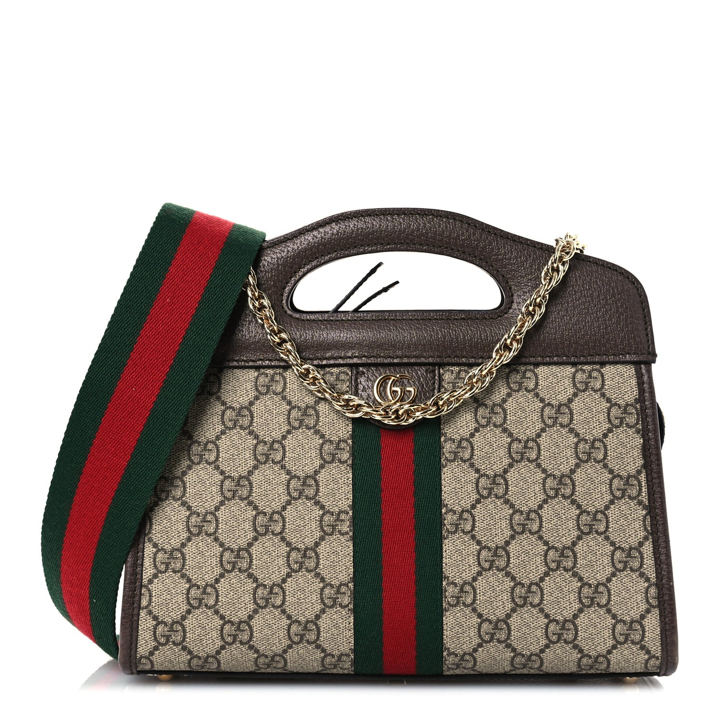 GG Supreme Monogram Textured Dollar Calfskin Web Small Ophidia Slip Handle Tote Beige Ebony New Acero