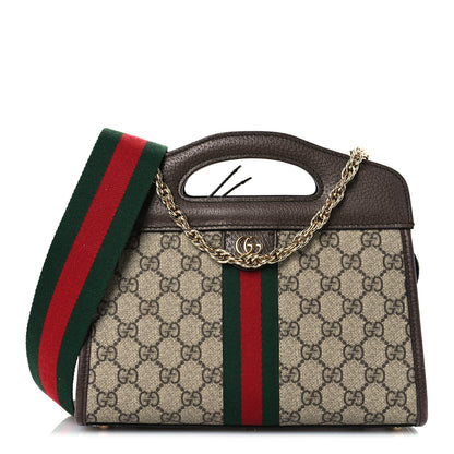 Gucci GG Supreme Monogram Textured Dollar Calfskin Web Small Ophidia Slip Handle Tote Beige Ebony New Acero 8 of 13