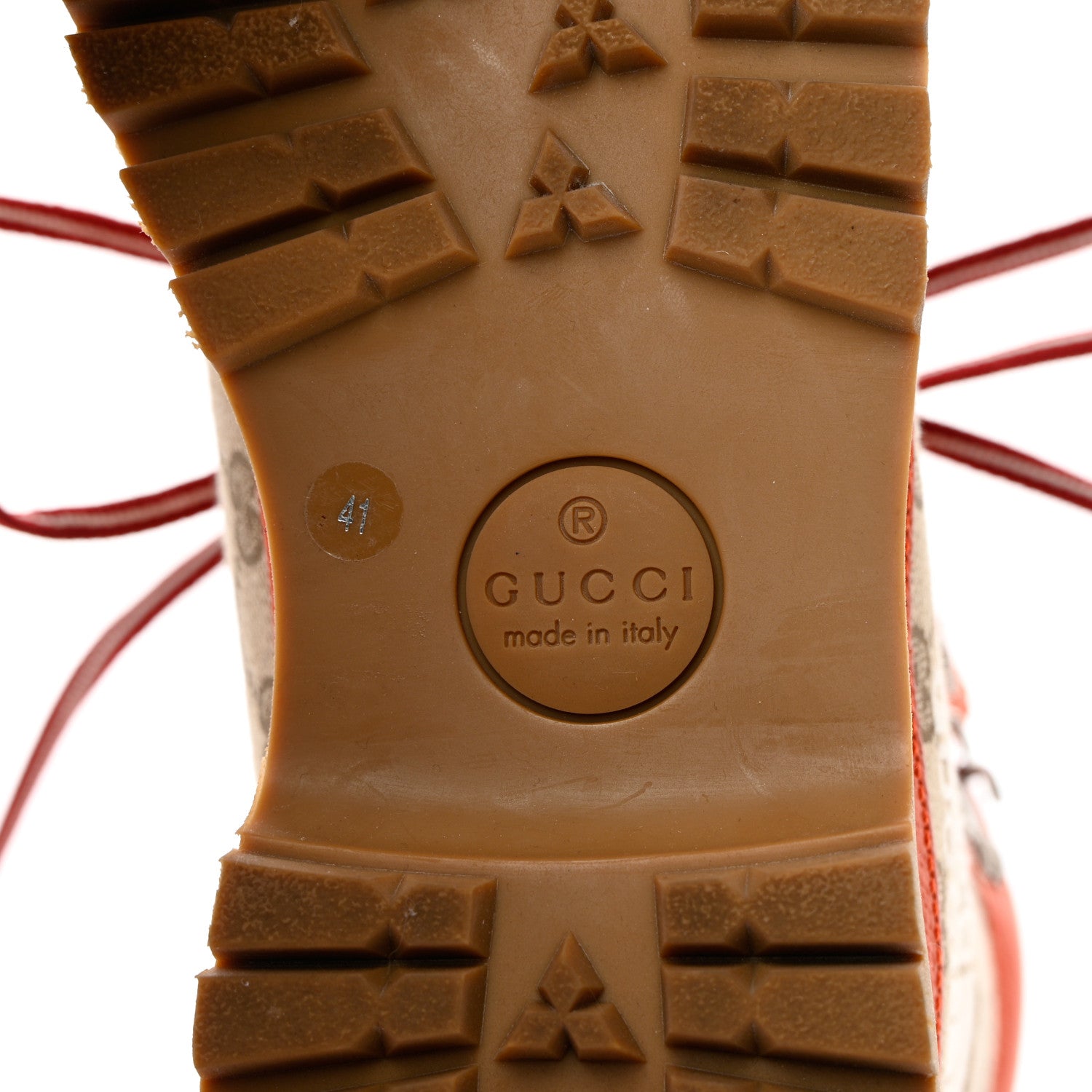 Gucci Monogram Textured Calfskin Mens Hiking Ankle Boots 41 Beige Ebony Deep Orange 13 of 18