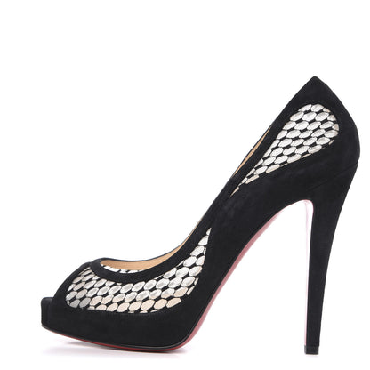 Christian Louboutin Veau Velours Lace Violette Camilla 120 Peep Toe Pump 38 Black 1 of 9