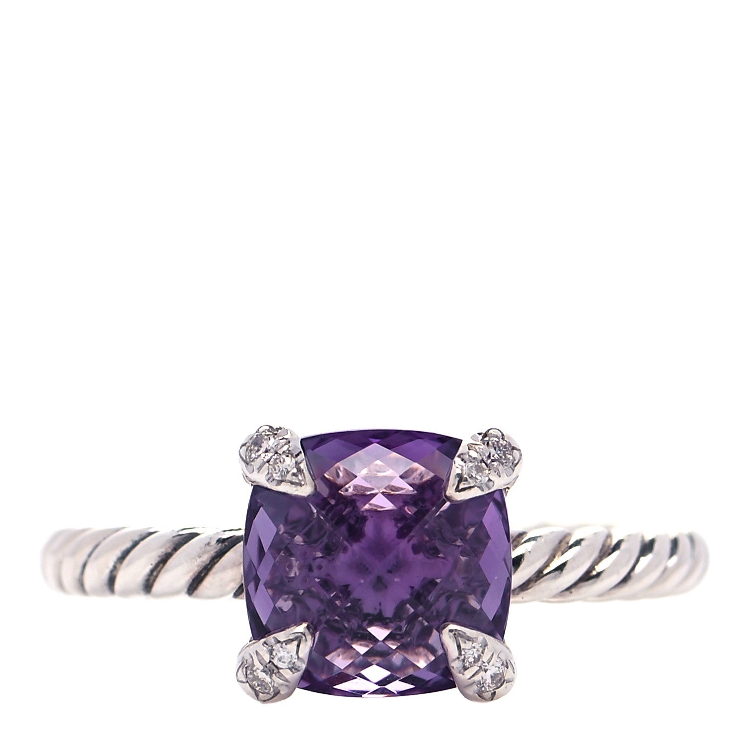 David Yurman Sterling Silver Diamond Amethyst 8mm Chatelaine Ring 52 6 1 of 5