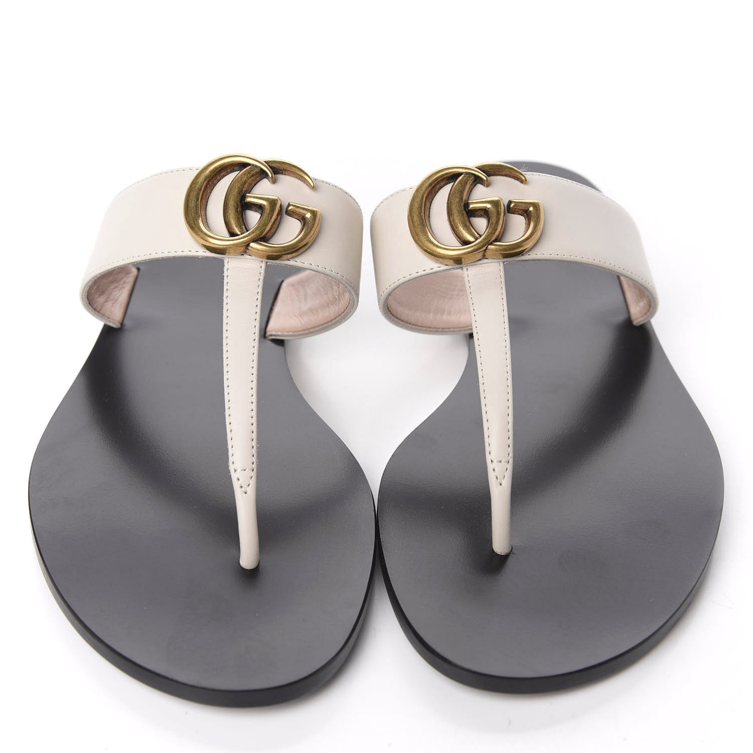 Gucci Calfskin GG Marmont Thong Sandals 37 Mystic White 6 of 10