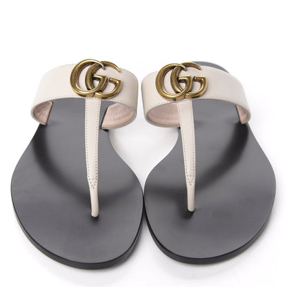 Gucci Calfskin GG Marmont Thong Sandals 37 Mystic White 6 of 10