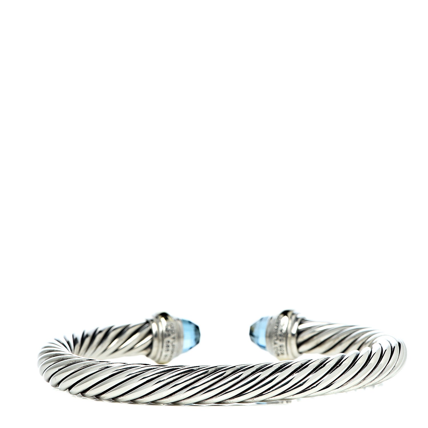 David Yurman Sterling Silver 14K Yellow Gold Blue Topaz 7mm Cable Classics Bracelet 3 of 4