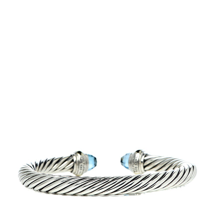 David Yurman Sterling Silver 14K Yellow Gold Blue Topaz 7mm Cable Classics Bracelet 3 of 4