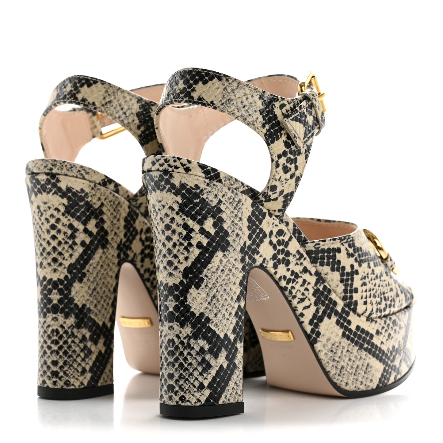 Calfskin Snakeskin Print Horsebit 40/135mm Platform Sandals 35.5 Beige Avana