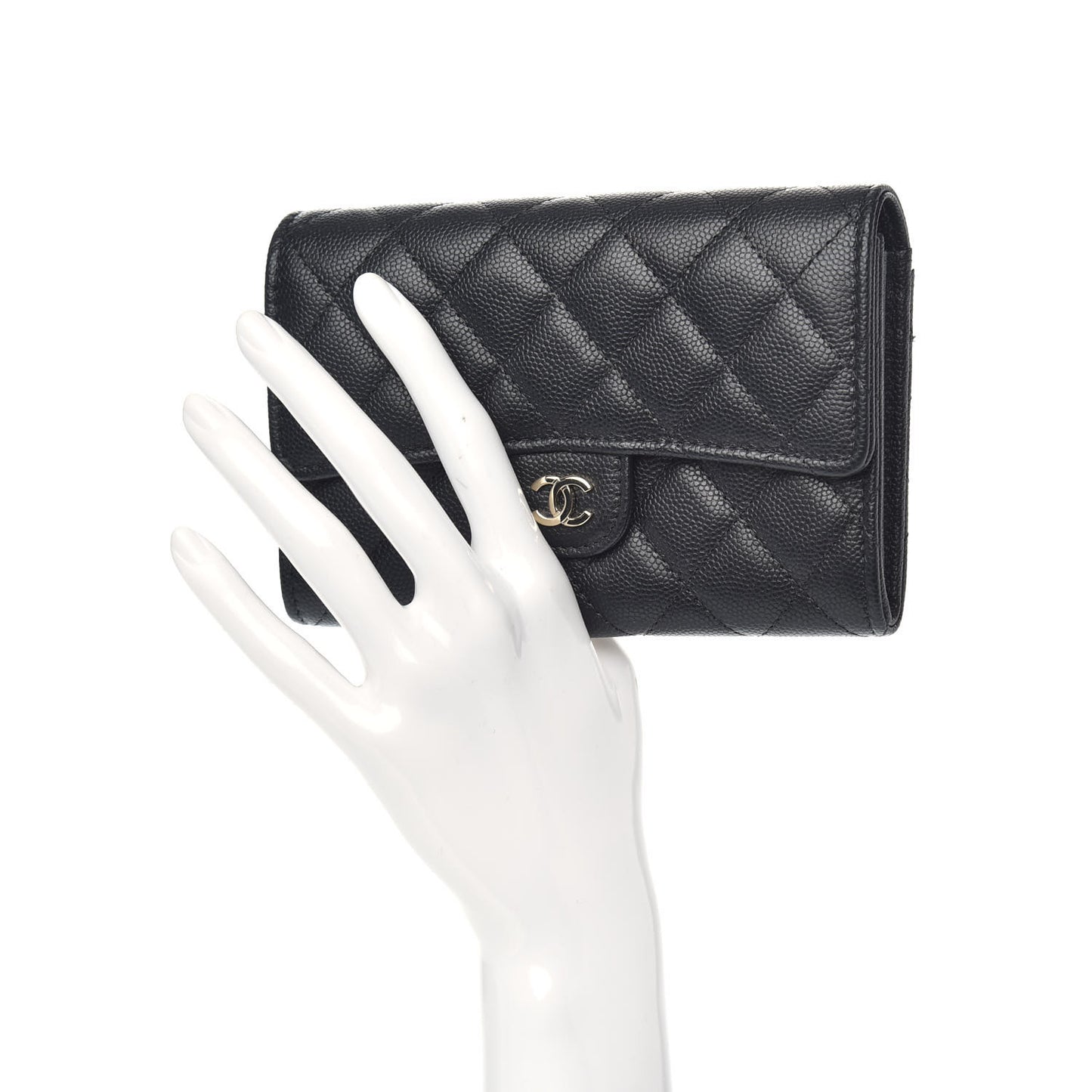 Caviar Quilted Medium Flap Wallet Black