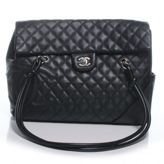 Calfskin Quilted Large Cambon Flap Black