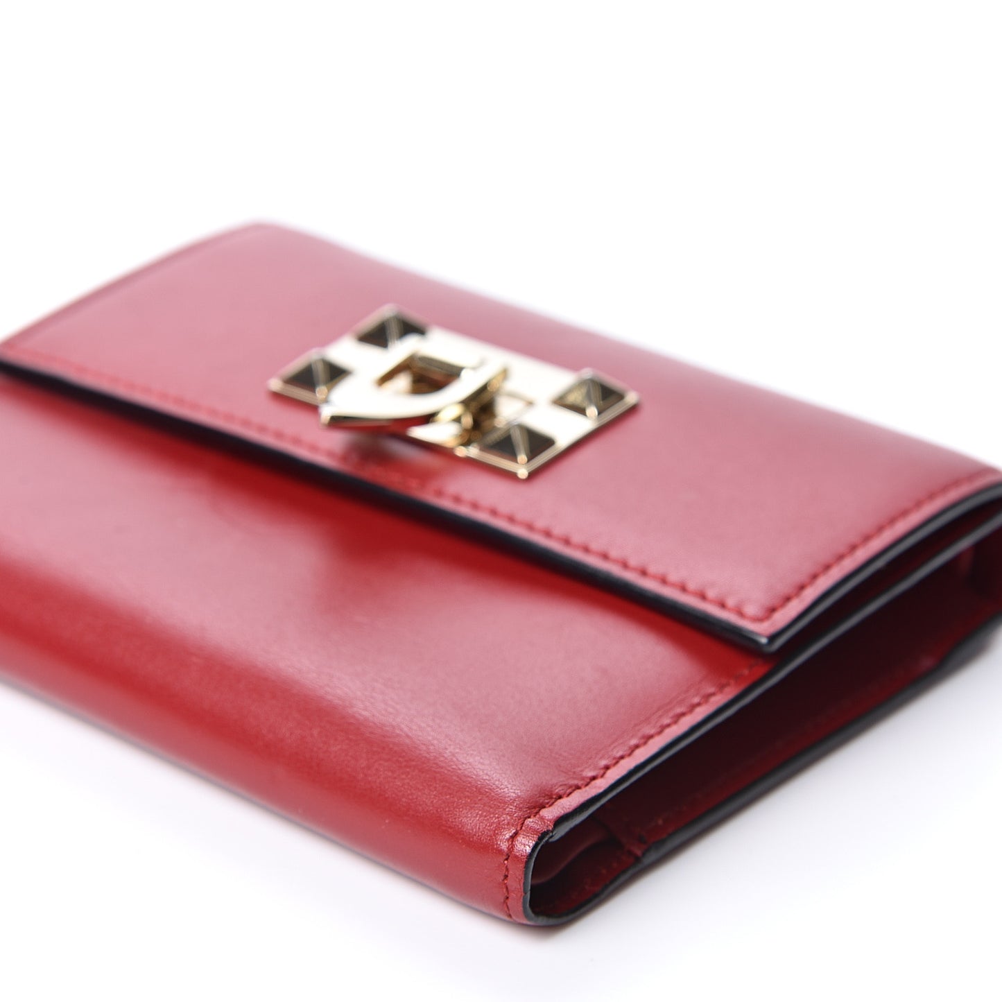 Vitello Rockstud Flip Lock Compact Wallet Red