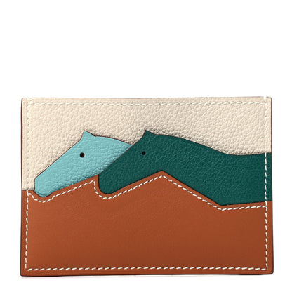 Hermes Swift Evercolor Togo Les Petits Chevaux Card Holder Gold Malachite Bleu Atoll Craie 1 of 4