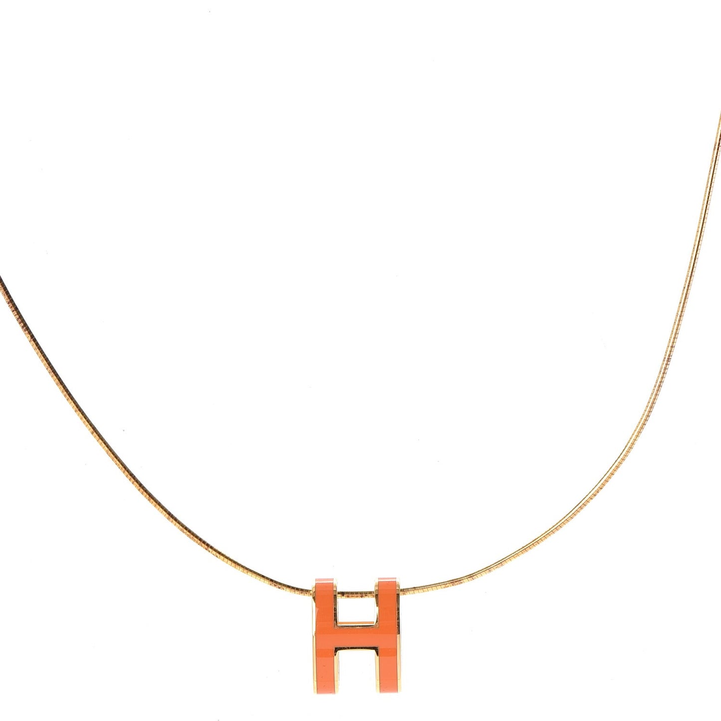 Lacquered Gold Pop H Pendant Necklace Orange
