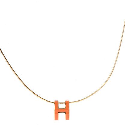 Hermes Lacquered Gold Pop H Pendant Necklace Orange 1 of 7