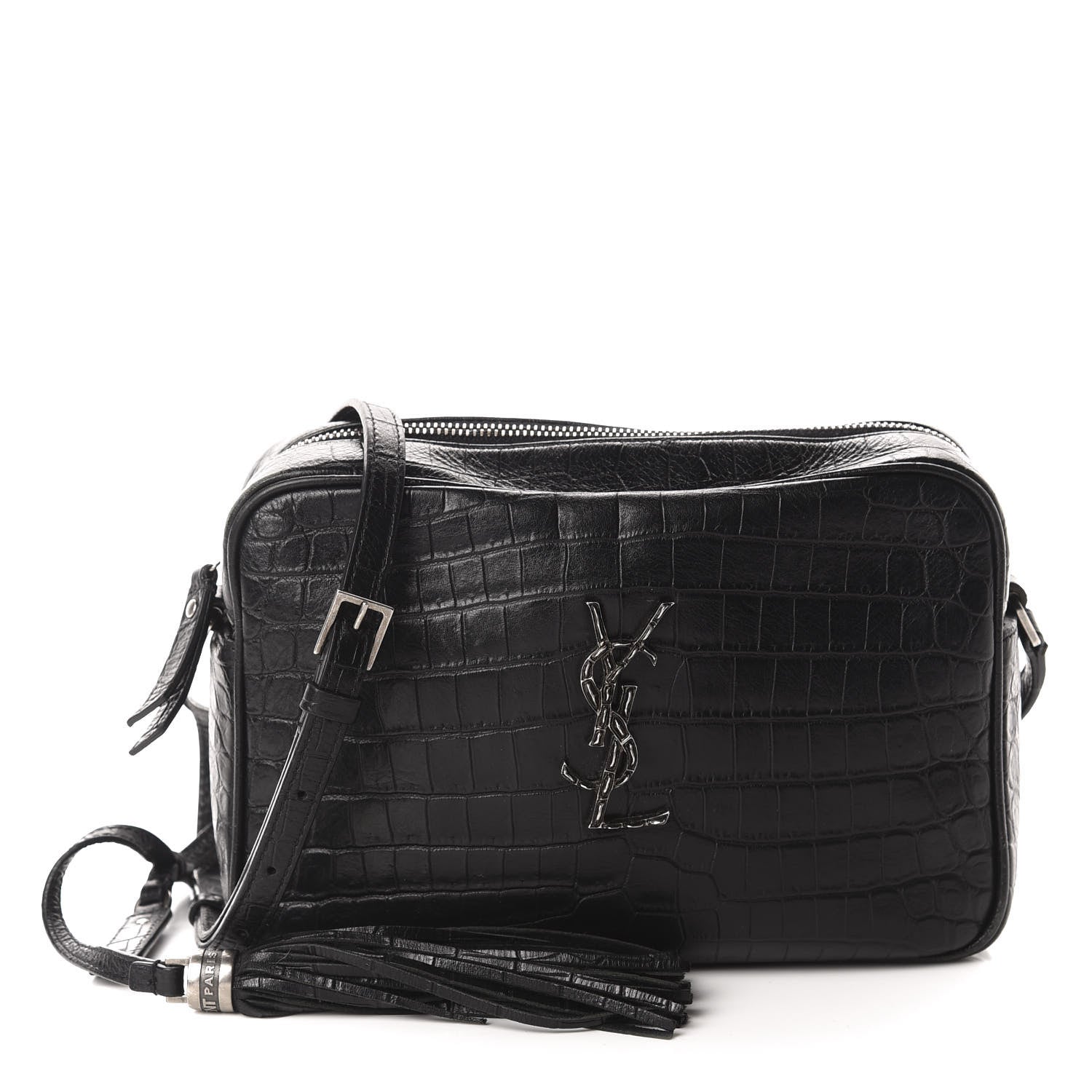 Saint Laurent Calfskin Crocodile Embossed Monogram Lou Camera Bag Black 1 of 11