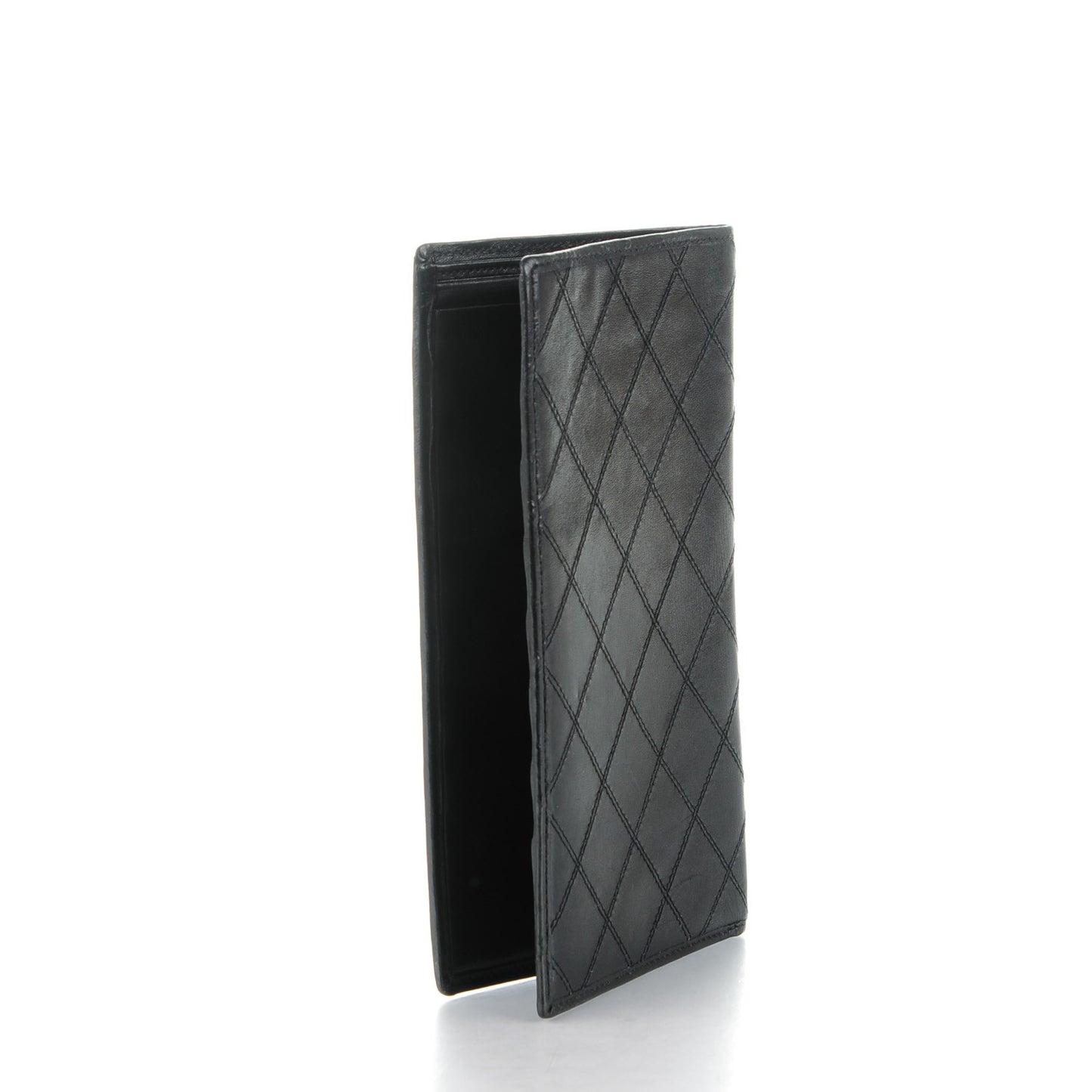 Lambskin Diamond Stitched Yen Wallet Black
