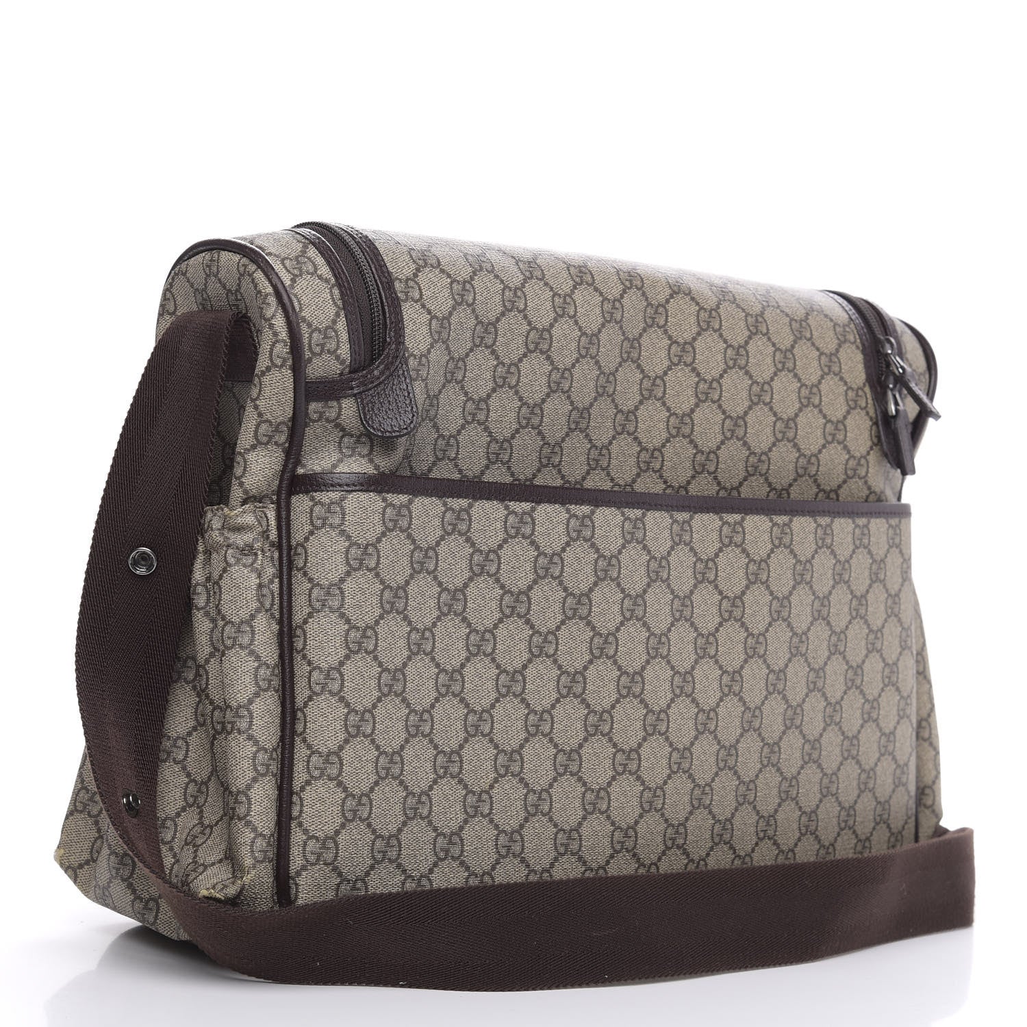 Gucci GG Supreme Monogram Selleria Calfskin Large Diaper Bag Beige Ebony Cocoa Dark Chocolate 3 of 12