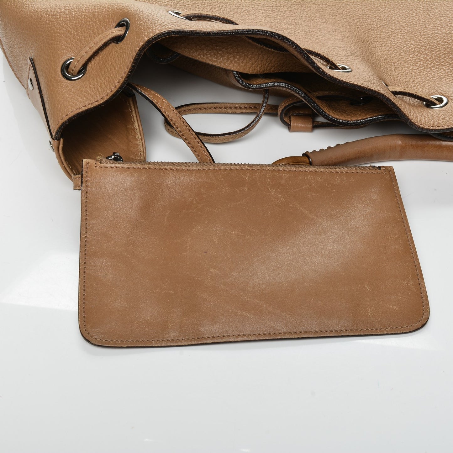 Calfskin Drawstring Hobo Beige