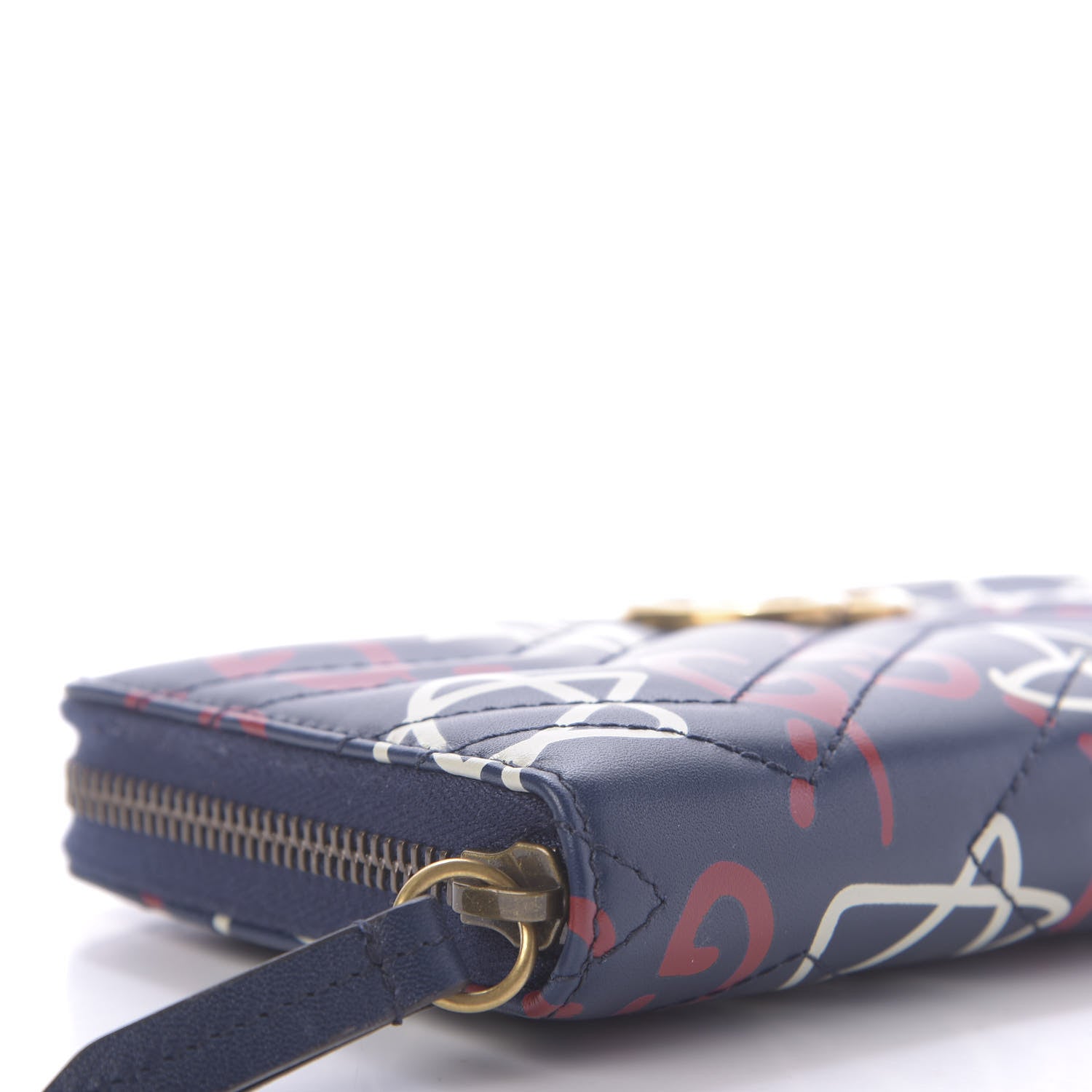 Gucci Calfskin Matelasse GucciGhost GG Marmont Zip Around Wallet Blue Agata Hibiscus Red 6 of 10