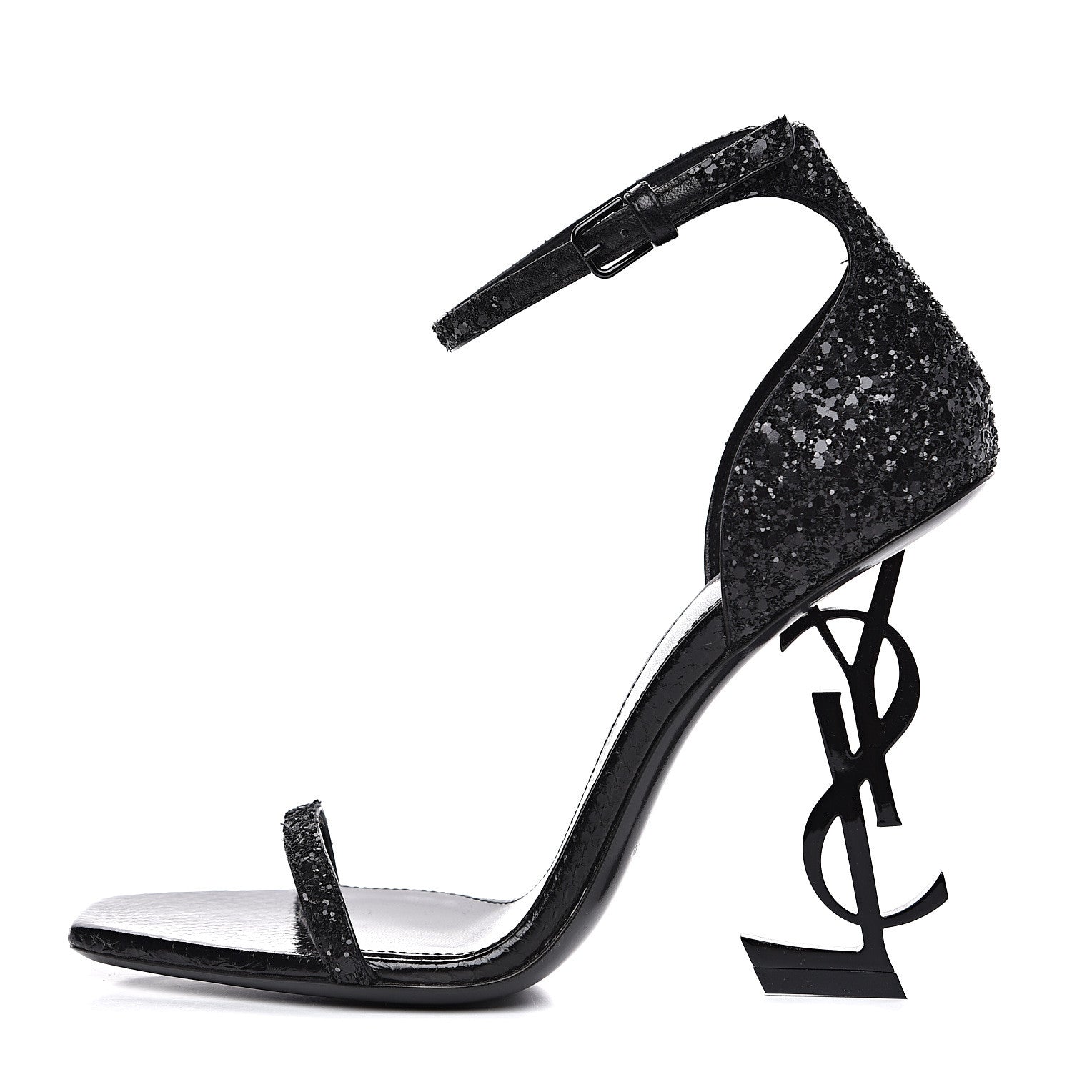 Saint Laurent Glitter Opyum Sandals 36.5 Black 1 of 8