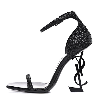 Saint Laurent Glitter Opyum Sandals 36.5 Black 1 of 8