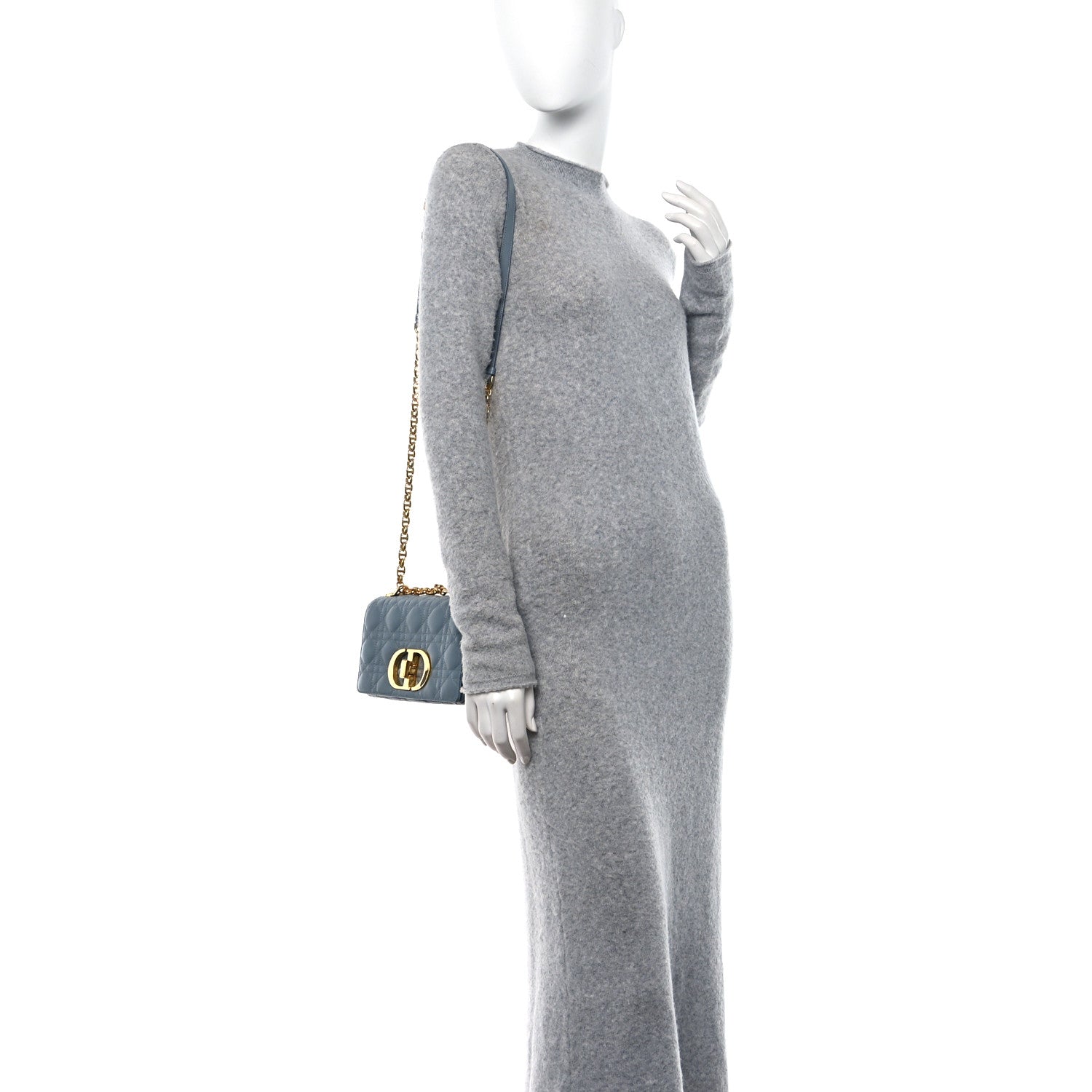 Christian Dior Calfskin Cannage Small Caro Bag Cloud Blue 3 of 10