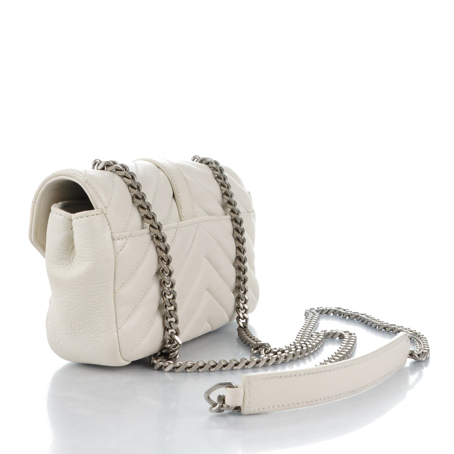 Calfskin Matelasse Chevron Classic Monogram Baby Chain Bag Dove White