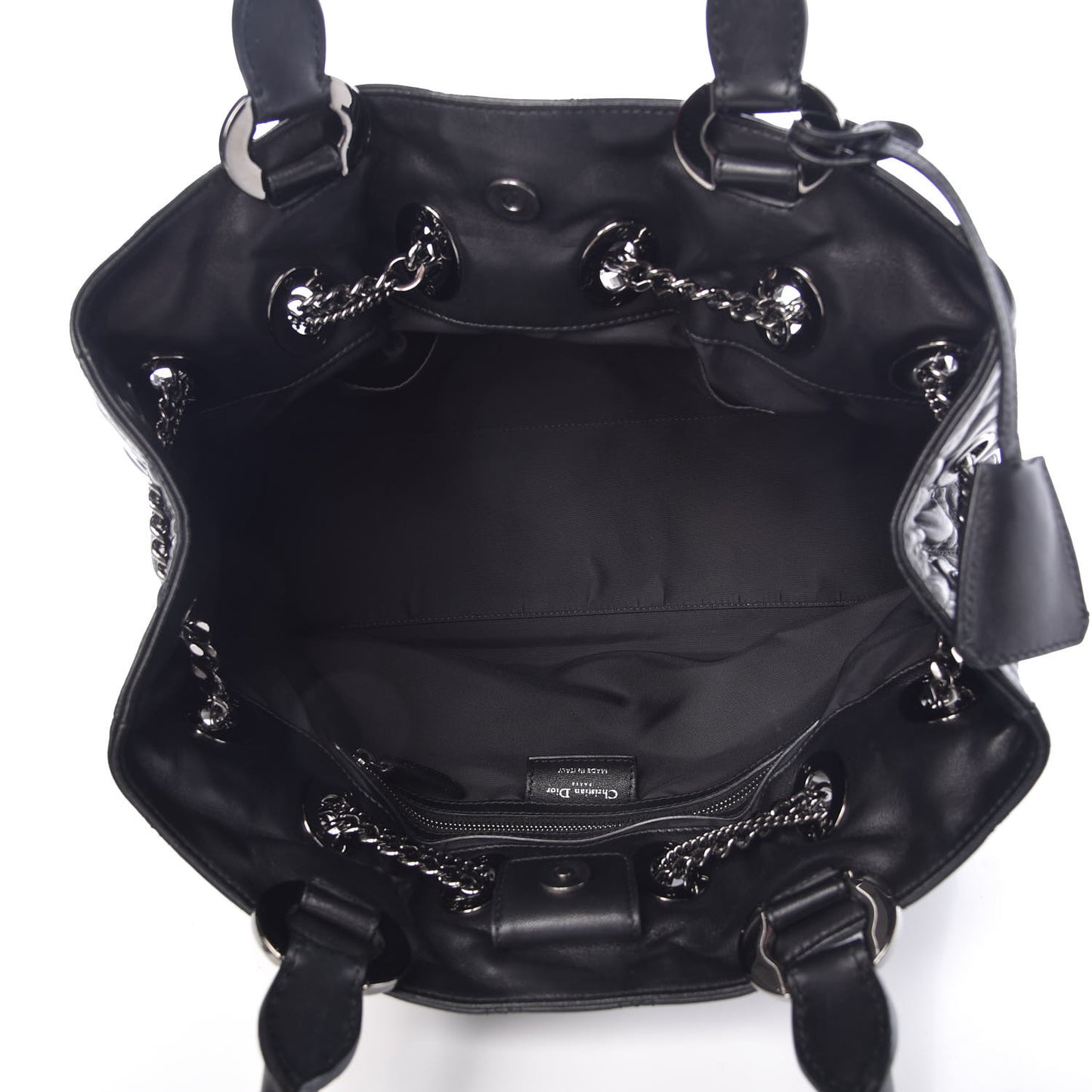 Lambskin Cannage Stitched Drawsting Tote Black