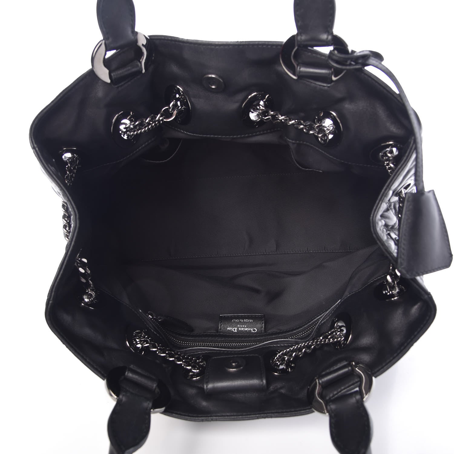 Christian Dior Lambskin Cannage Stitched Drawsting Tote Black 7 of 9