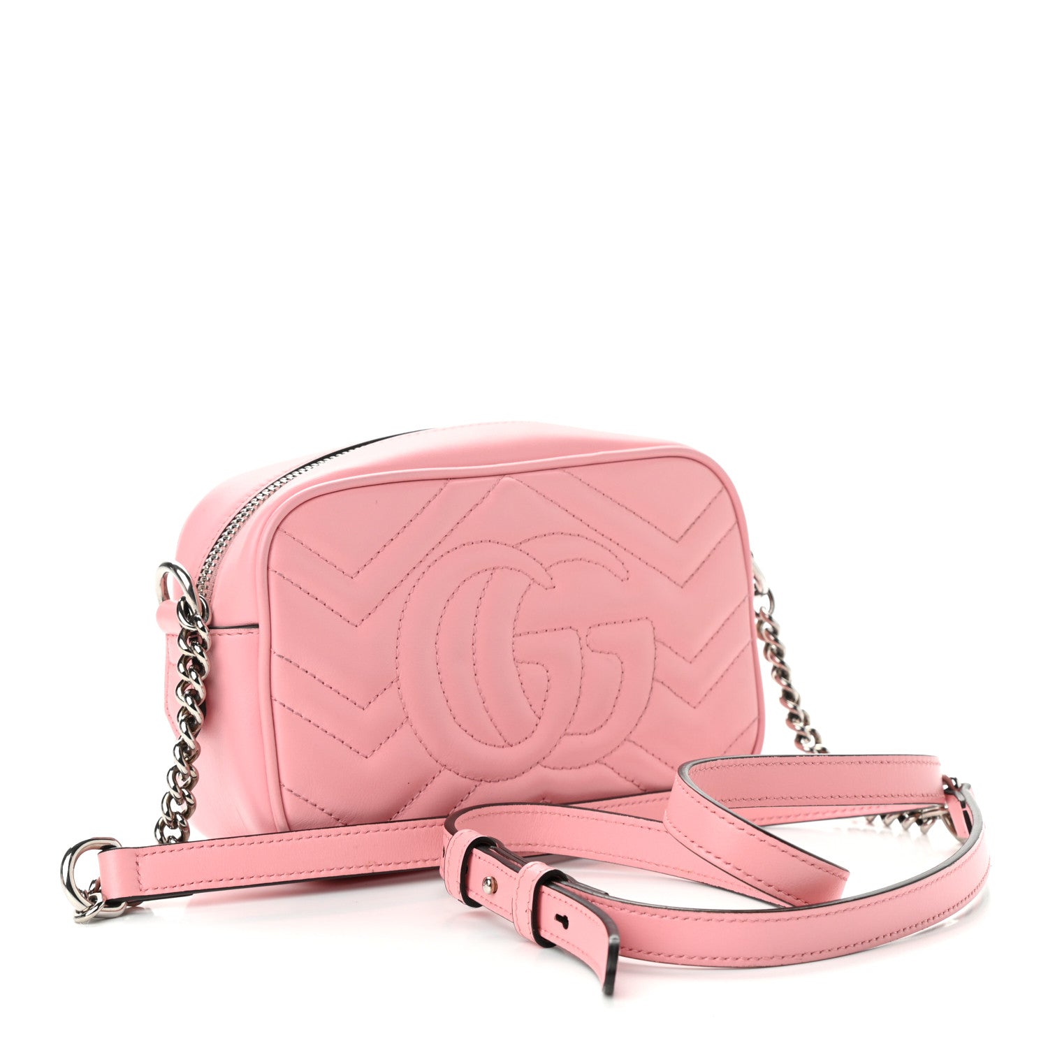 Gucci Calfskin Matelasse Mini GG Marmont Chain Shoulder Bag Wild Rose 4 of 13