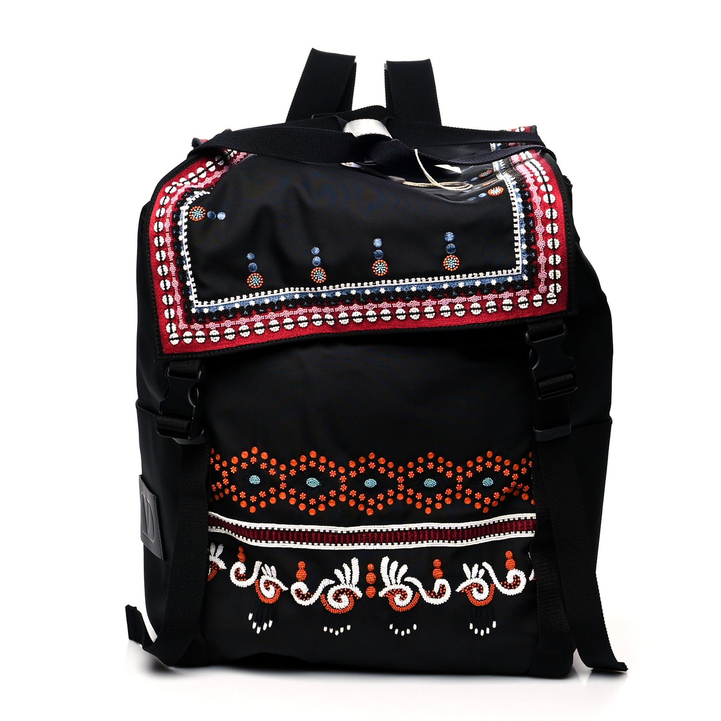 Nylon Embroidered Beaded Backpack Black Multicolor