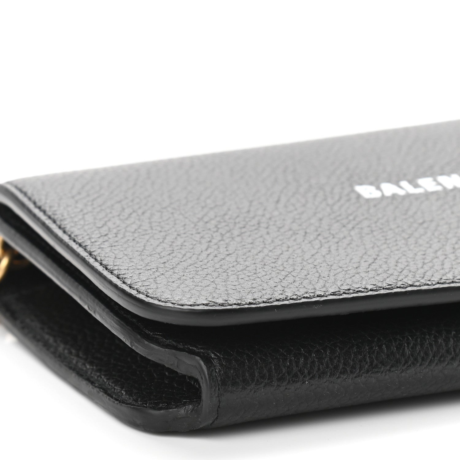 Balenciaga Grained Calfskin Logo Cash Phone Holder Wallet On Chain Black White 10 of 12