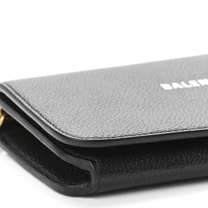 Balenciaga Grained Calfskin Logo Cash Phone Holder Wallet On Chain Black White 10 of 12