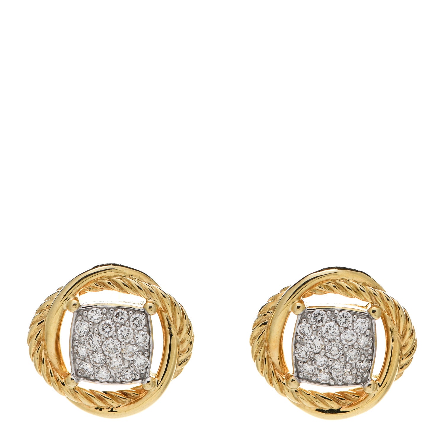 David Yurman 18K Yellow Gold Diamond 7mm Infinity Earrings 1 of 4
