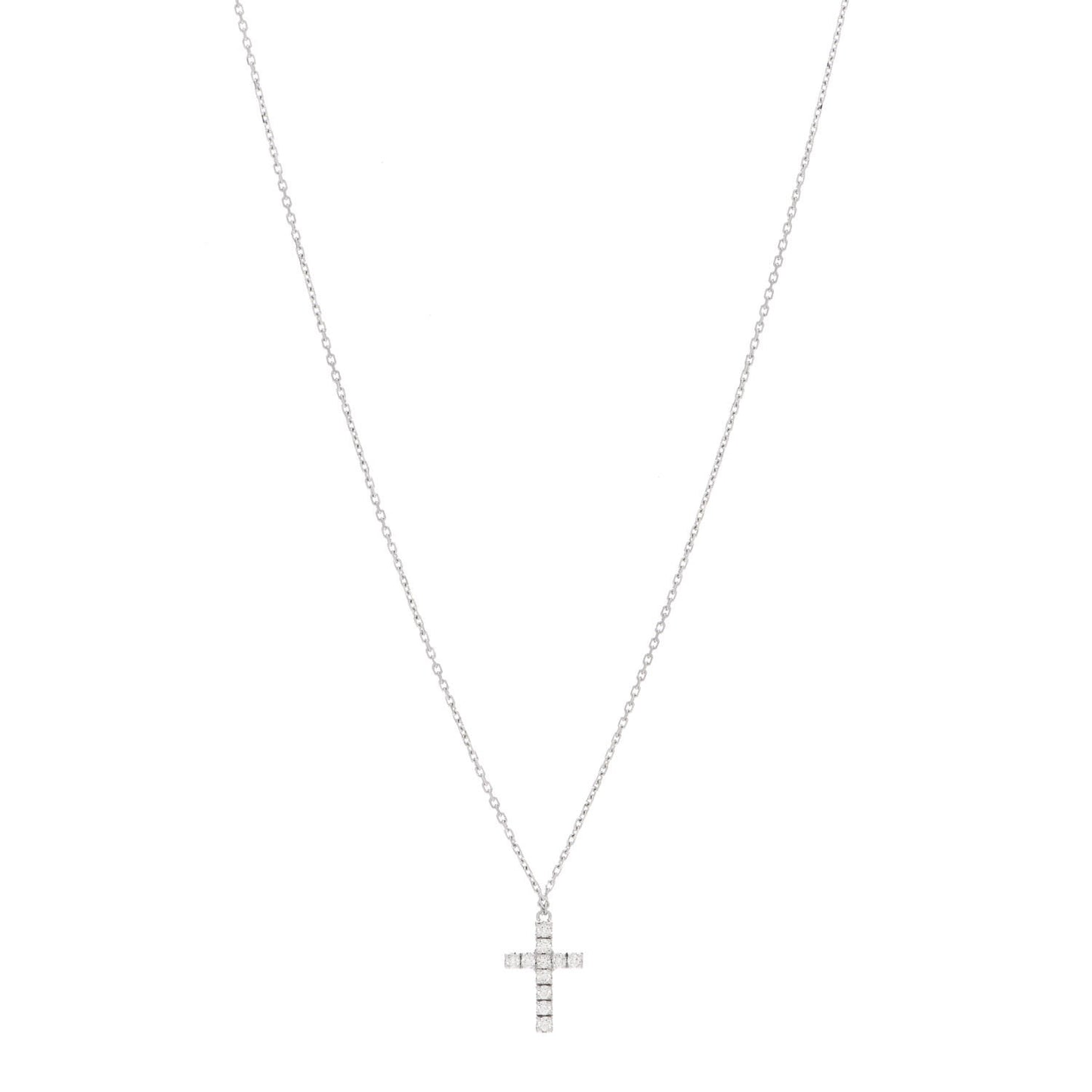 18K White Gold Diamond Symbols Cross Pendant Necklace