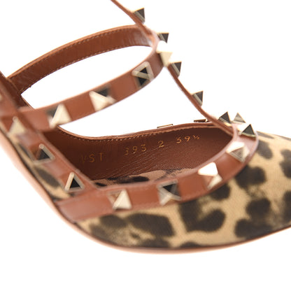 Valentino Garavani Canvas Leopard Print Rockstud Ankle Strap Pumps 39.5 Tan 8 of 9