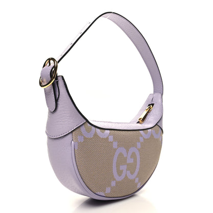 Gucci Monogram Jumbo GG Textured Dollar Calfskin Mini Ophidia Half Moon Hobo Beige Lapis 3 of 10