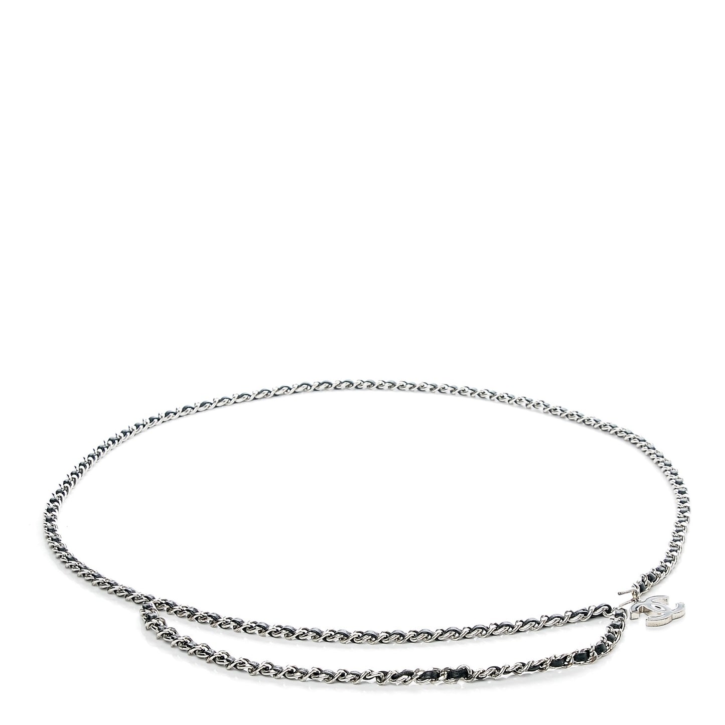 Lambskin Enamel CC Chain Belt Black Silver