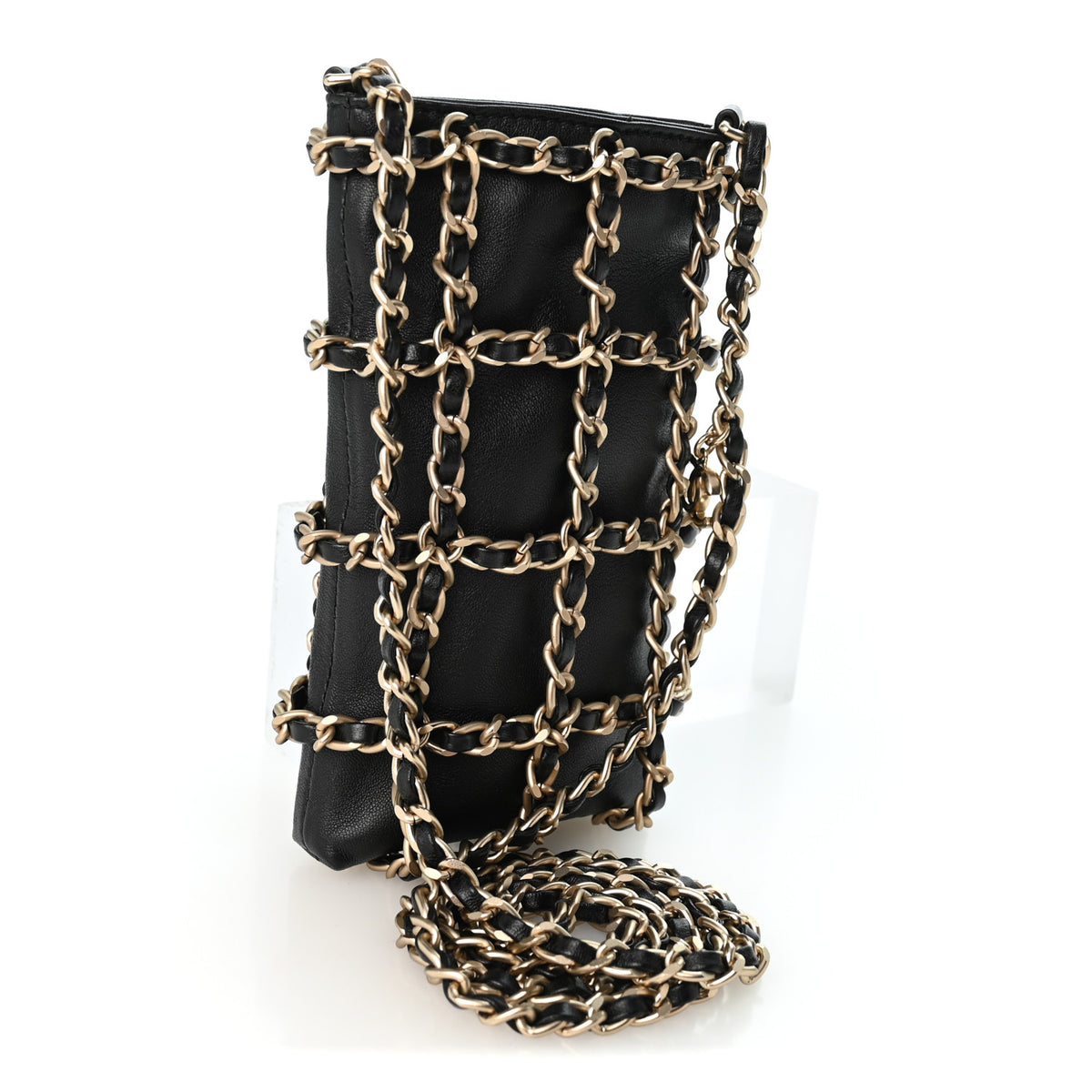 Lambskin Tech Me Out Clutch With Chain Black