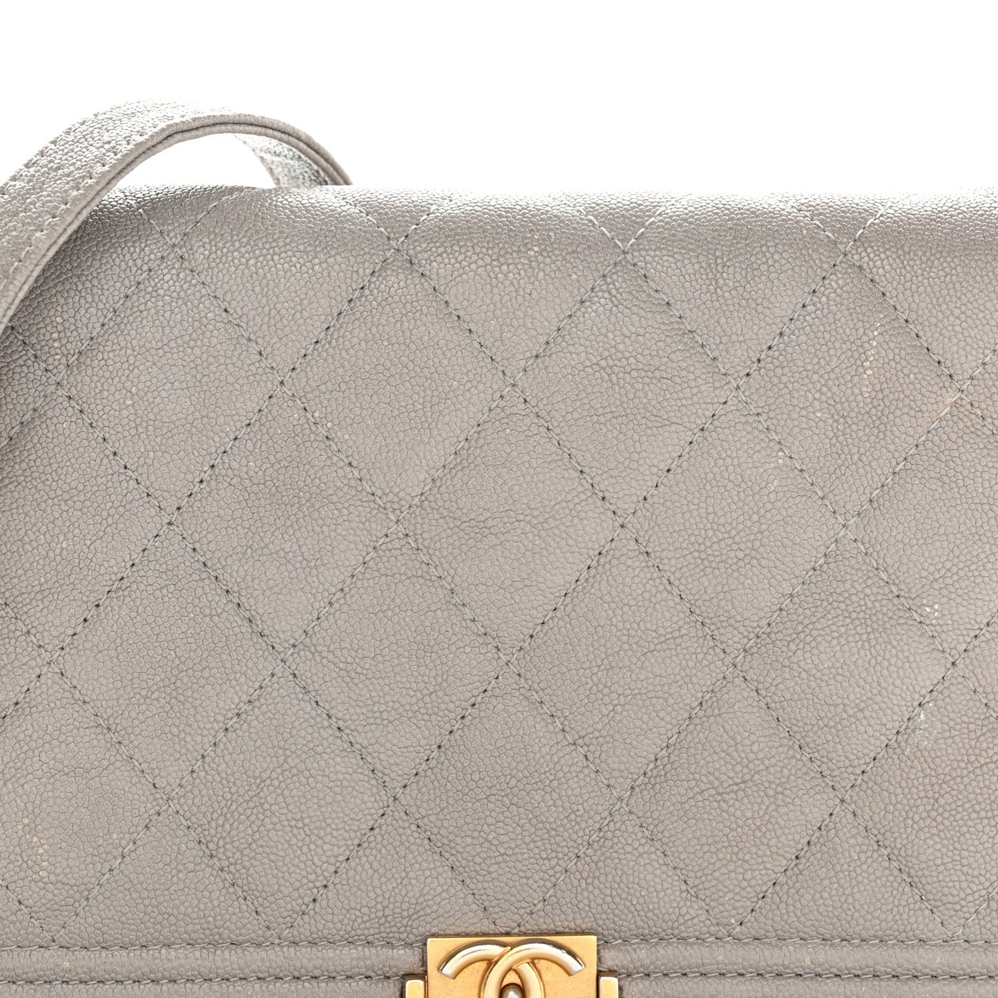 Caviar Quilted Boy Wallet On Chain WOC Grey