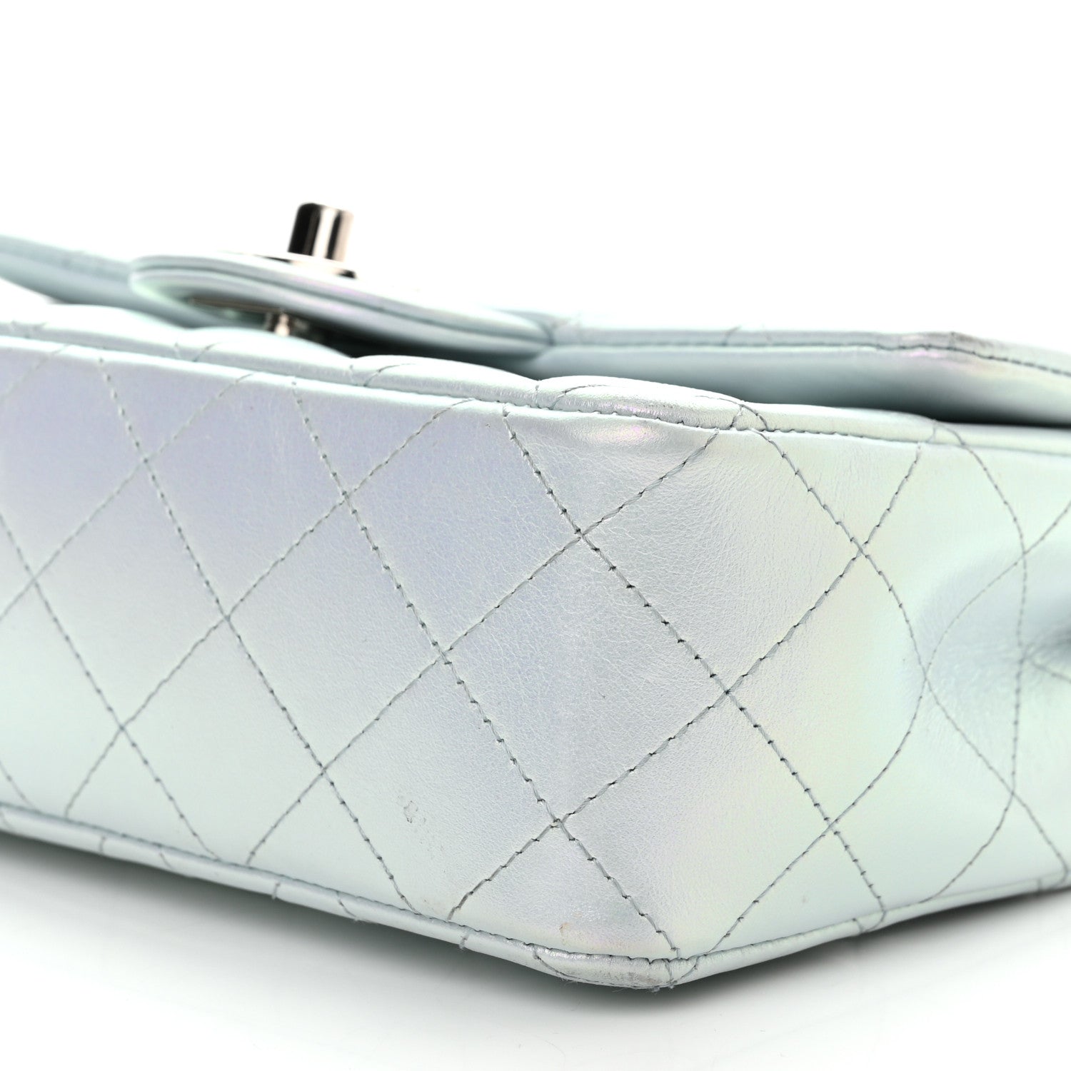 Chanel Iridescent Calfskin Quilted Mini Rectangular Flap Light Blue 10 of 14