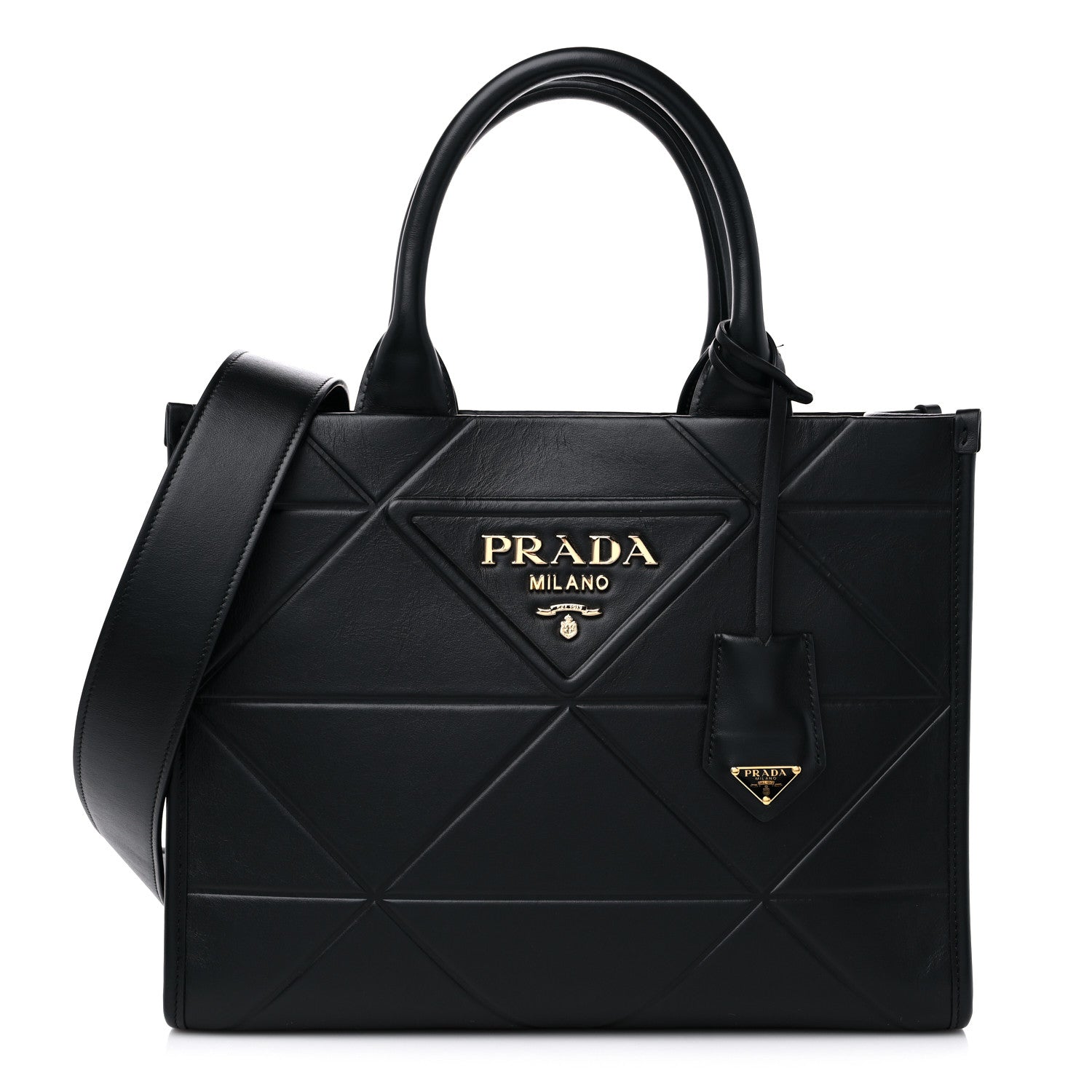 Prada Soft Calfskin Triangolo Symbole Embossed Small Tote Black 1 of 8