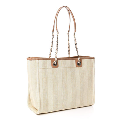 Chanel Straw Raffia Calfskin Striped Small Deauville Tote Beige 3 of 11