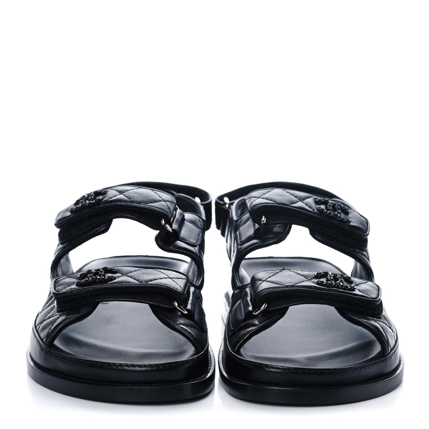 Lambskin Quilted Velcro Dad Sandals 38.5 Black