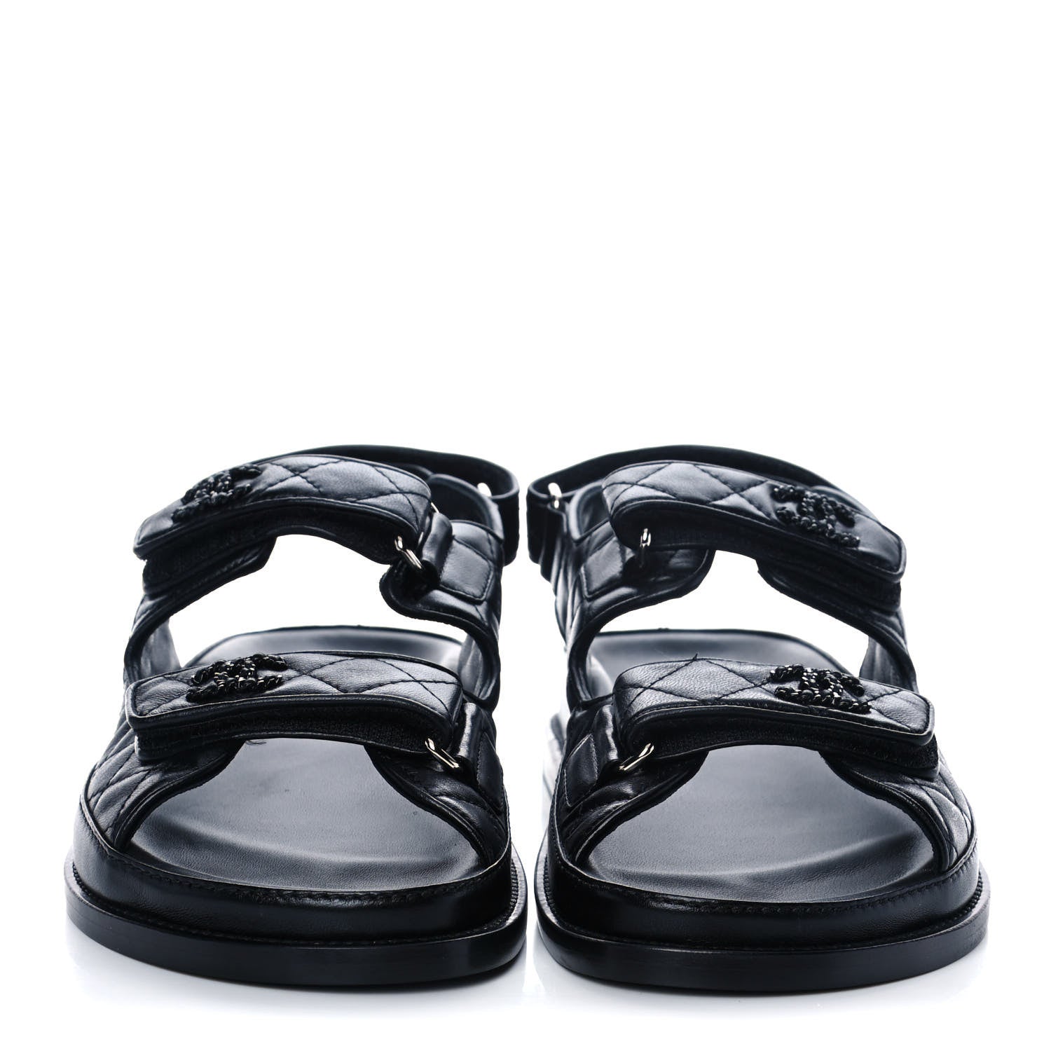 Chanel Lambskin Quilted Velcro Dad Sandals 38.5 Black 2 of 9
