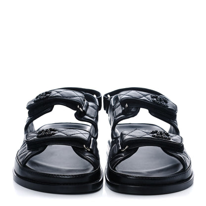 Chanel Lambskin Quilted Velcro Dad Sandals 38.5 Black 2 of 9
