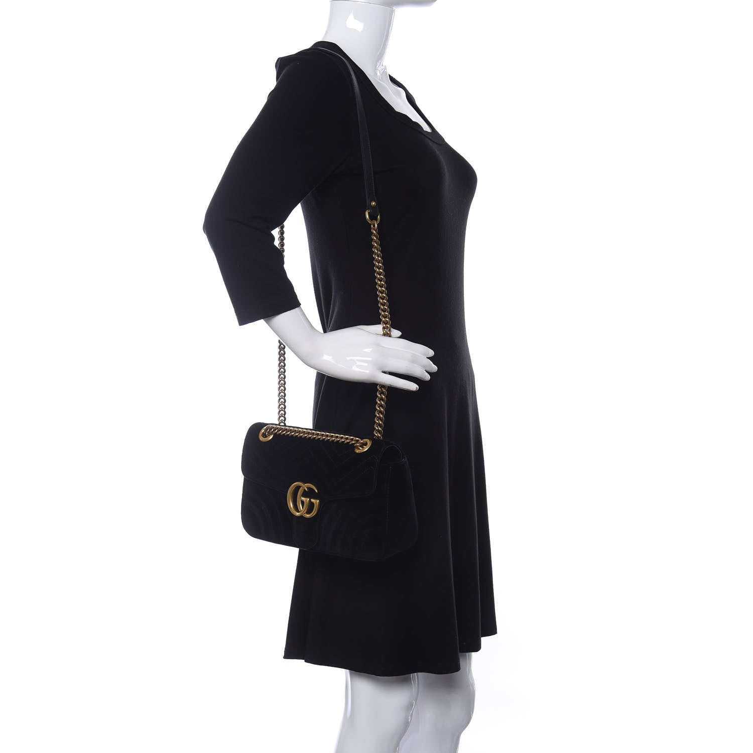 Gucci Velvet Matelasse Small GG Marmont Shoulder Bag Black 2 of 14