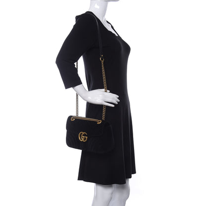 Gucci Velvet Matelasse Small GG Marmont Shoulder Bag Black 2 of 14