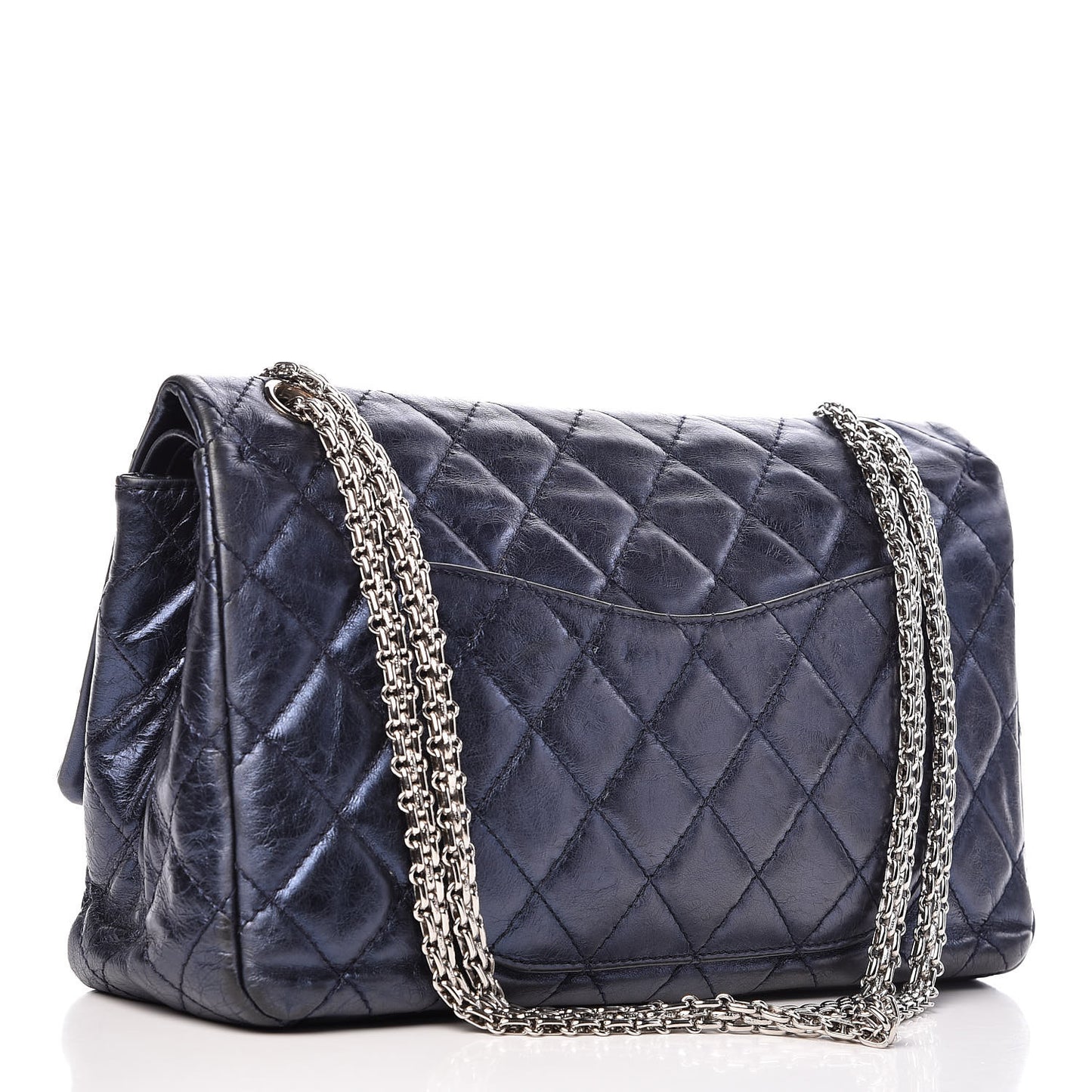 Metallic Calfskin Quilted 2.55 Reissue 227 Flap Dark Navy Blue
