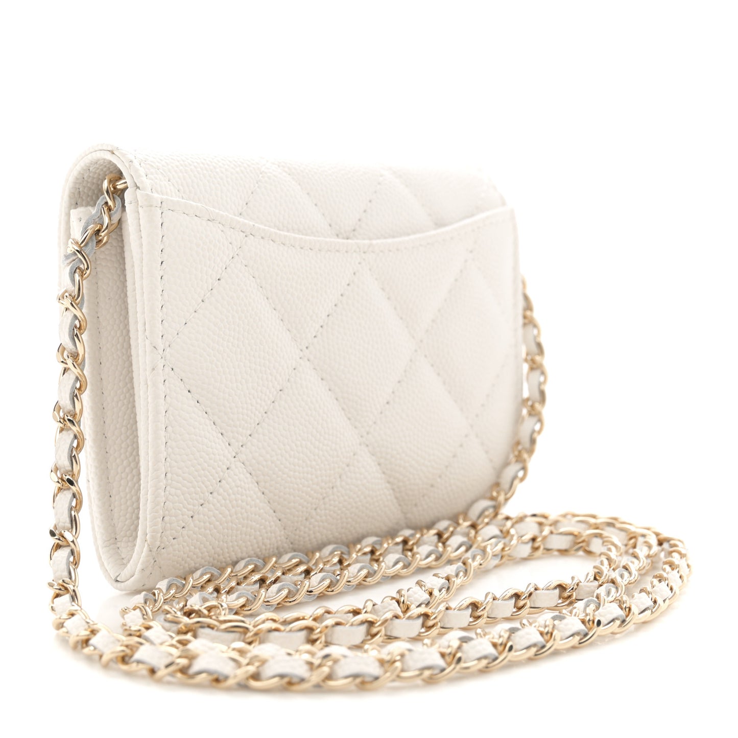 Caviar Quilted Flap Card Holder On Chain White