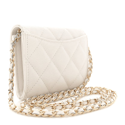 Chanel Caviar Quilted Flap Card Holder On Chain White 3 of 11